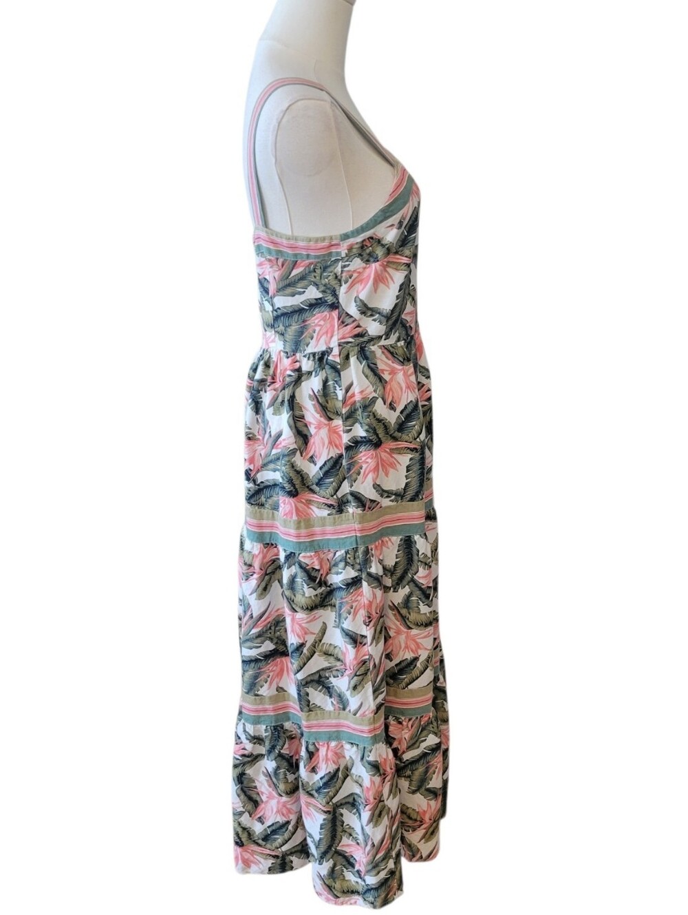 LOFT Pink & Green Tropical Floral Linen Blend Maxi Dress Size 2 - Picture 6 of 8